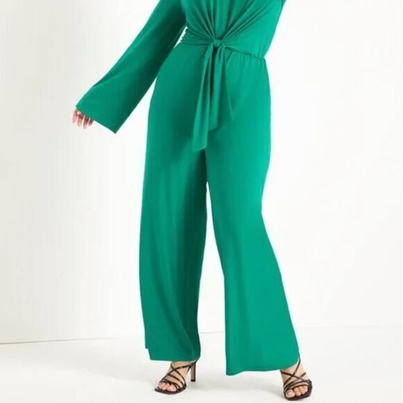 New! Eloquii Tie Front Knit‎ Jumpsuit green, plus size 20 - Picture 2 of 16